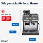De'Longhi Siebträgermaschine La Specialista Arte EC9155.MB, Espressomaschine mit Mahlwerk, 8 Mahlgrade, 15 Bar, 3 Temperaturen, Milchschaumdüse, 1550W, 1,7L Tank, Edelstahl/Schwarz inkl. Barista-Kit