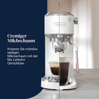 De'Longhi Dedica Duo - Perfetto Kompakte Siebträgermaschine Espressomaschine mit Soft-Touch-Icons, manuellem Milchaufschäumer für Espresso, Cappuccino und Cold Brew, 15cm breit, Metall (EC890.M)