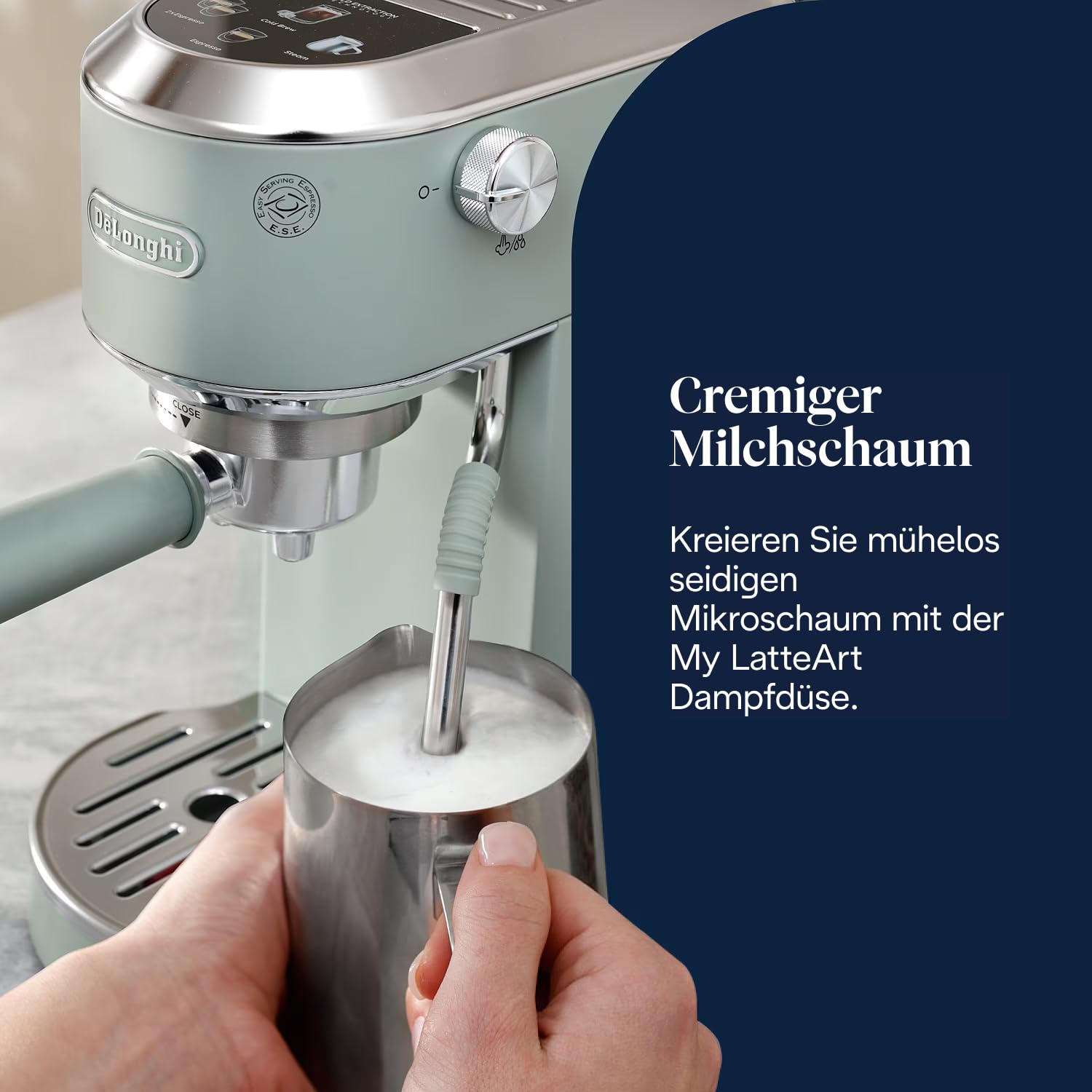 De'Longhi Dedica Duo - Perfetto Kompakte Siebträgermaschine Espressomaschine mit Soft-Touch-Icons, manuellem Milchaufschäumer für Espresso, Cappuccino und Cold Brew, 15cm breit, Metall (EC890.M)