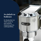 De'Longhi Dedica Duo - Perfetto Kompakte Siebträgermaschine Espressomaschine mit Soft-Touch-Icons, manuellem Milchaufschäumer für Espresso, Cappuccino und Cold Brew, 15cm breit, Metall (EC890.M)