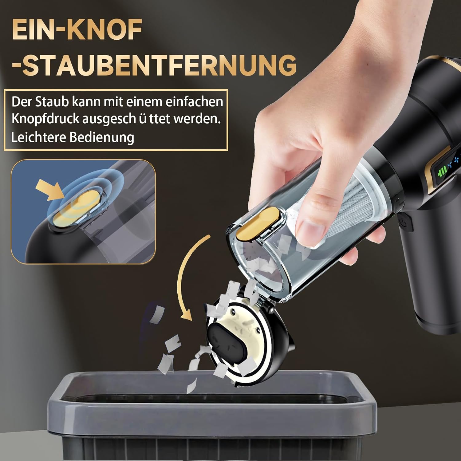 Handstaubsauger Akku, Autostaubsauger Kabellos 27000Pa Mini Staubsauger, Aufladbar Tragbar Leicht Auto Staubsaug Stark, 220000 U/min Elektrische Staubgebläse für den Auto,Küche,PC, Sofa, Büro
