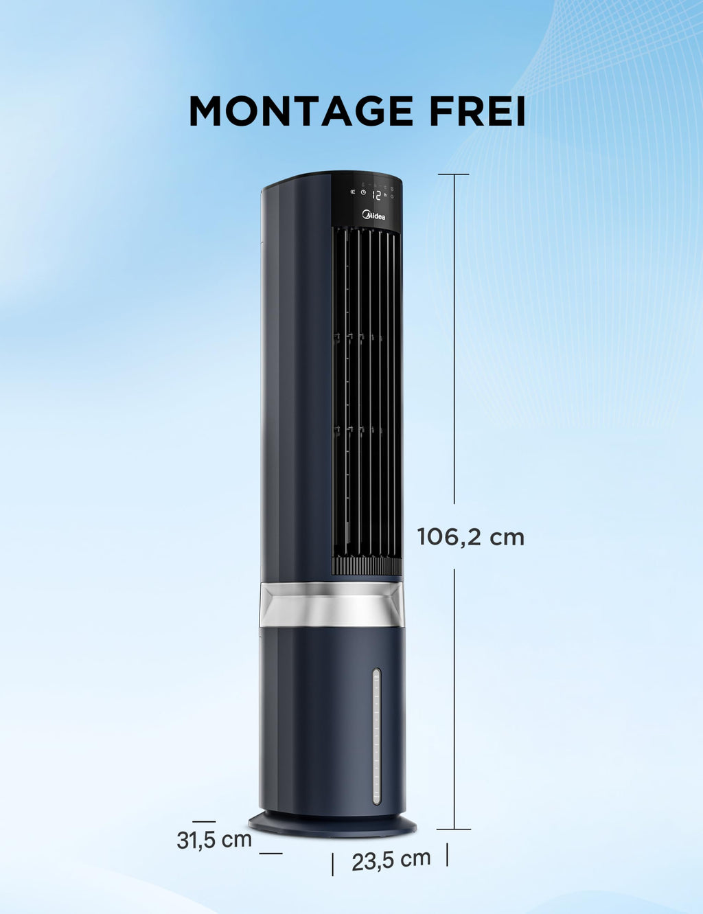 Midea MCF23XRB(WH) Luftkühler, Klimaanlage mobil, 2000m³/h Luftstrom, Sensicool Smart Temp, Ionisator, 6 Geschwindigkeiten, 5 Modi, 12-Stunden-Timer, Touch-Display, 7L Wassertank, Weiß