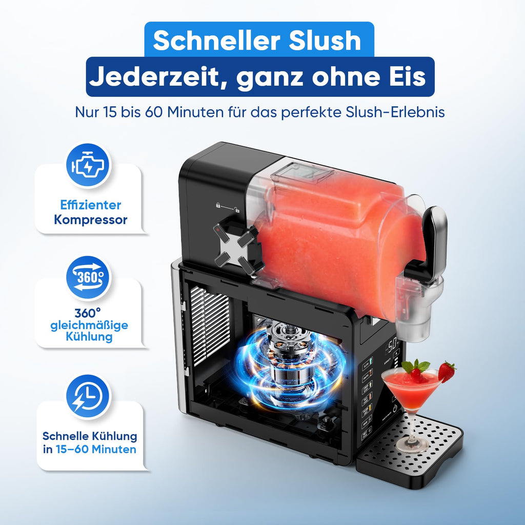 Slush Maschine – 2,5 L Eismaschine & Slushie Maschine für Zuhause, mit LED-Display, 6 voreingestellten Programmen für Eiscreme, Frappés, Milchshakes, automatischer Reinigung