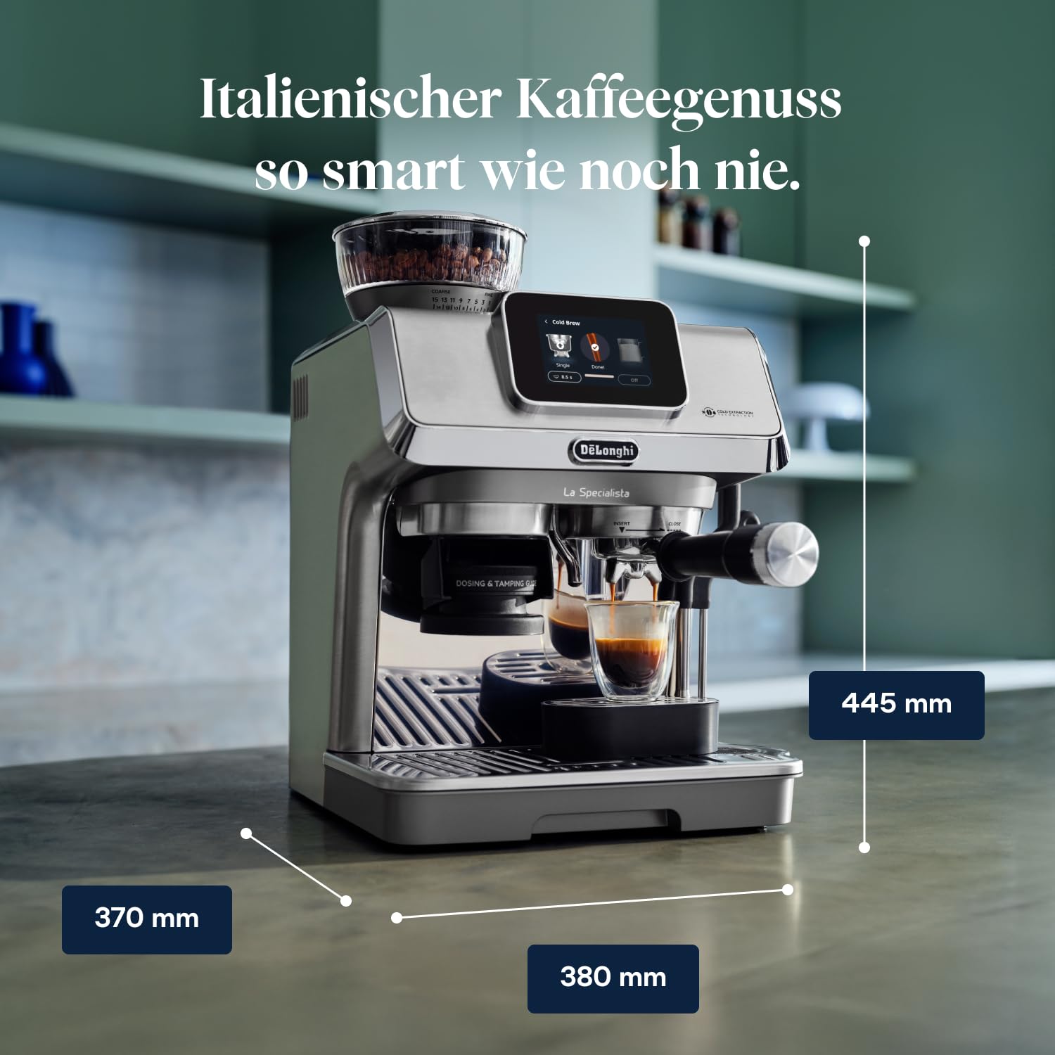 De'Longhi Siebträgermaschine La Specialista Arte EC9155.MB, Espressomaschine mit Mahlwerk, 8 Mahlgrade, 15 Bar, 3 Temperaturen, Milchschaumdüse, 1550W, 1,7L Tank, Edelstahl/Schwarz inkl. Barista-Kit