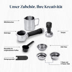 De'Longhi Dedica Duo - Perfetto Kompakte Siebträgermaschine Espressomaschine mit Soft-Touch-Icons, manuellem Milchaufschäumer für Espresso, Cappuccino und Cold Brew, 15cm breit, Metall (EC890.M)