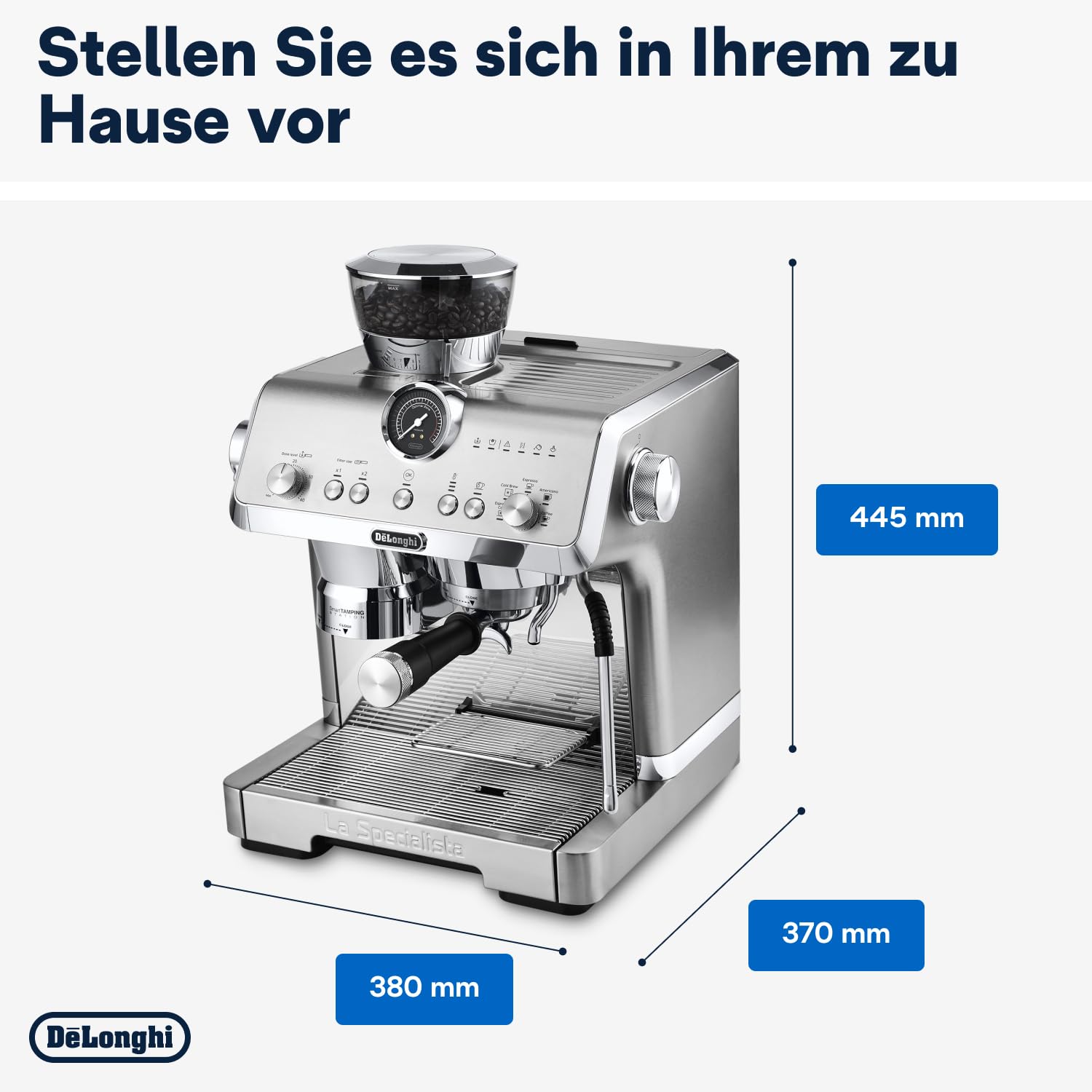 De'Longhi Siebträgermaschine La Specialista Arte EC9155.MB, Espressomaschine mit Mahlwerk, 8 Mahlgrade, 15 Bar, 3 Temperaturen, Milchschaumdüse, 1550W, 1,7L Tank, Edelstahl/Schwarz inkl. Barista-Kit