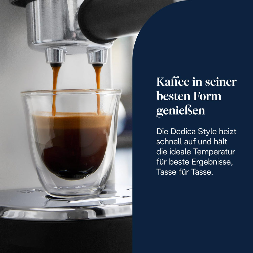 De'Longhi Dedica Duo - Perfetto Kompakte Siebträgermaschine Espressomaschine mit Soft-Touch-Icons, manuellem Milchaufschäumer für Espresso, Cappuccino und Cold Brew, 15cm breit, Metall (EC890.M)