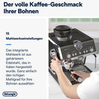 De'Longhi Siebträgermaschine La Specialista Arte EC9155.MB, Espressomaschine mit Mahlwerk, 8 Mahlgrade, 15 Bar, 3 Temperaturen, Milchschaumdüse, 1550W, 1,7L Tank, Edelstahl/Schwarz inkl. Barista-Kit