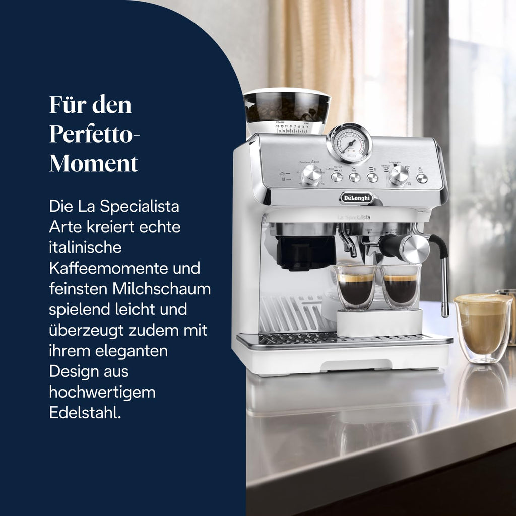 De'Longhi Siebträgermaschine La Specialista Arte EC9155.MB, Espressomaschine mit Mahlwerk, 8 Mahlgrade, 15 Bar, 3 Temperaturen, Milchschaumdüse, 1550W, 1,7L Tank, Edelstahl/Schwarz inkl. Barista-Kit