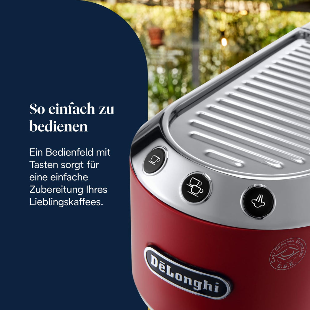 De'Longhi Dedica Duo - Perfetto Kompakte Siebträgermaschine Espressomaschine mit Soft-Touch-Icons, manuellem Milchaufschäumer für Espresso, Cappuccino und Cold Brew, 15cm breit, Metall (EC890.M)