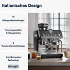 De'Longhi Siebträgermaschine La Specialista Arte EC9155.MB, Espressomaschine mit Mahlwerk, 8 Mahlgrade, 15 Bar, 3 Temperaturen, Milchschaumdüse, 1550W, 1,7L Tank, Edelstahl/Schwarz inkl. Barista-Kit
