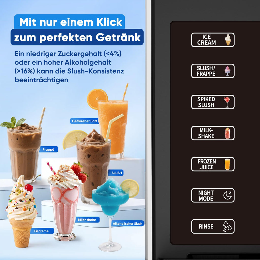 Slush Maschine – 2,5 L Eismaschine & Slushie Maschine für Zuhause, mit LED-Display, 6 voreingestellten Programmen für Eiscreme, Frappés, Milchshakes, automatischer Reinigung