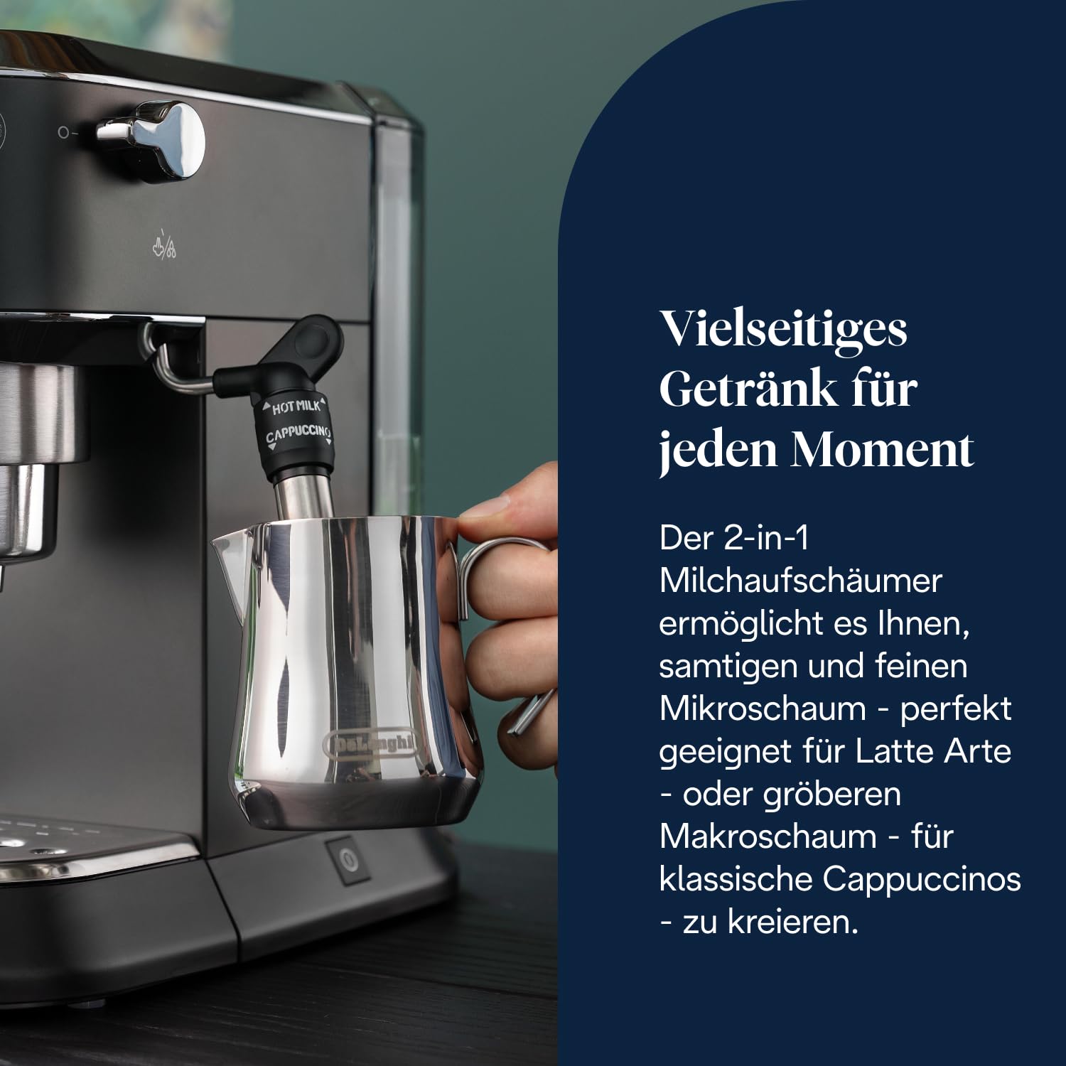De'Longhi Dedica Duo - Perfetto Kompakte Siebträgermaschine Espressomaschine mit Soft-Touch-Icons, manuellem Milchaufschäumer für Espresso, Cappuccino und Cold Brew, 15cm breit, Metall (EC890.M)