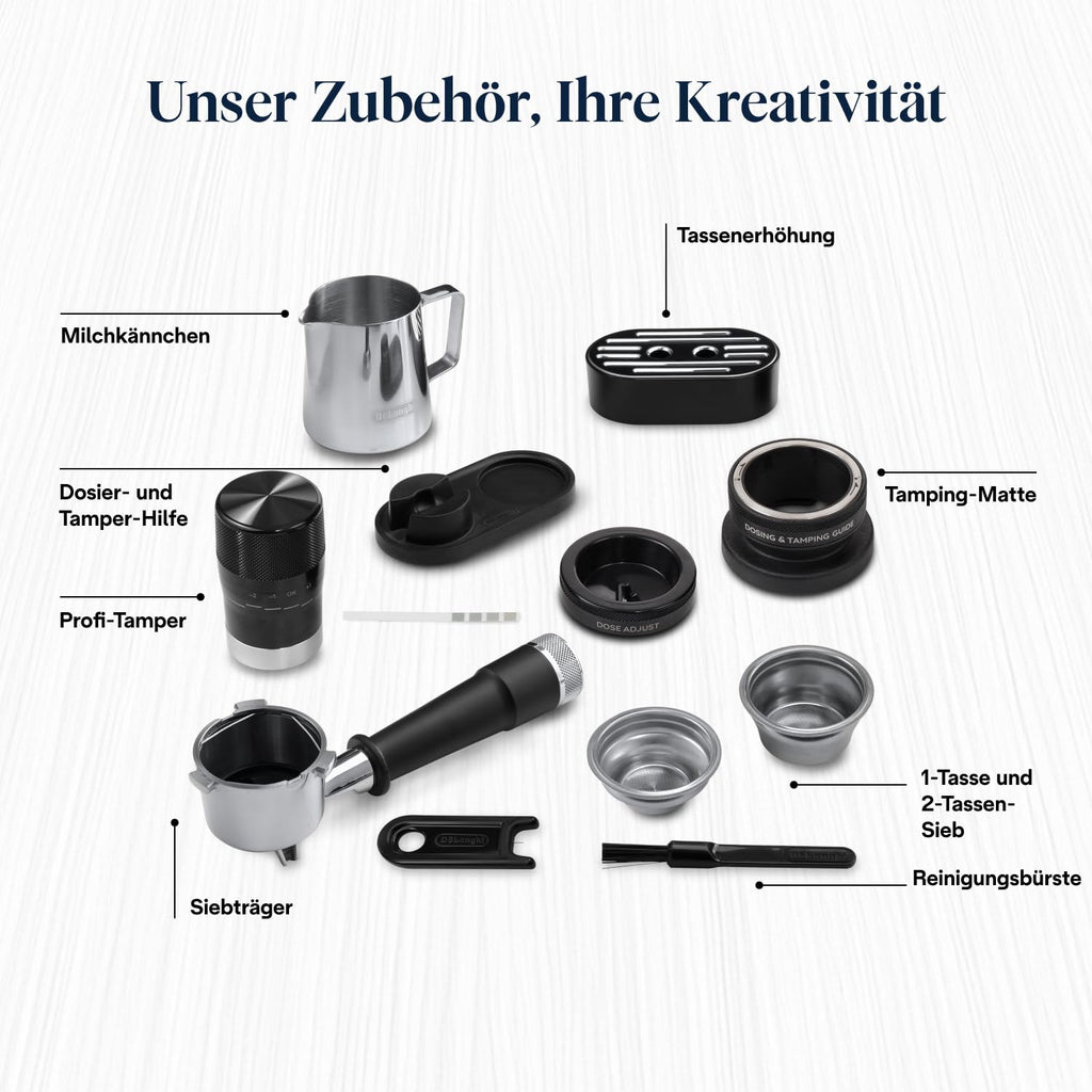 De'Longhi Siebträgermaschine La Specialista Arte EC9155.MB, Espressomaschine mit Mahlwerk, 8 Mahlgrade, 15 Bar, 3 Temperaturen, Milchschaumdüse, 1550W, 1,7L Tank, Edelstahl/Schwarz inkl. Barista-Kit