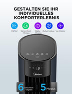 Midea MCF23XRB(WH) Luftkühler, Klimaanlage mobil, 2000m³/h Luftstrom, Sensicool Smart Temp, Ionisator, 6 Geschwindigkeiten, 5 Modi, 12-Stunden-Timer, Touch-Display, 7L Wassertank, Weiß