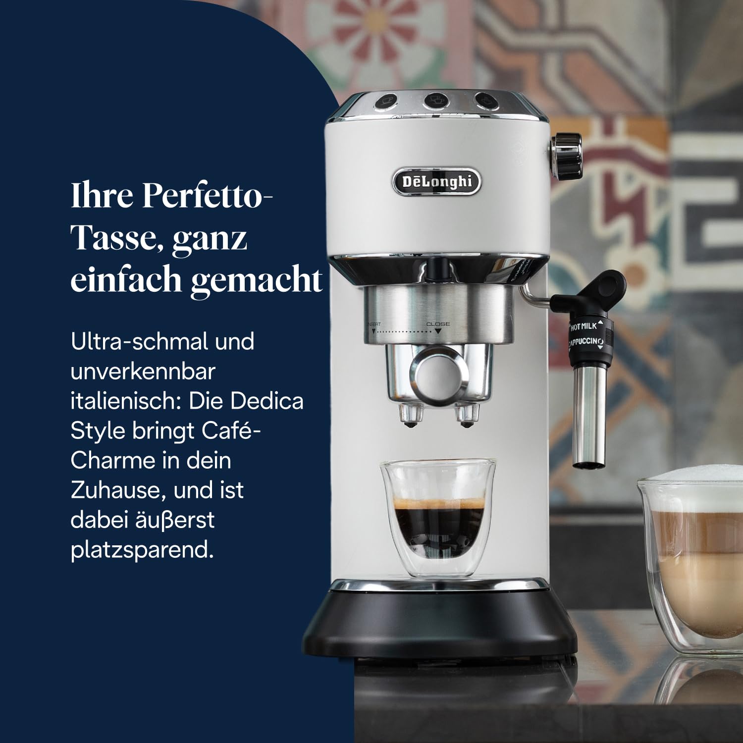 De'Longhi Dedica Duo - Perfetto Kompakte Siebträgermaschine Espressomaschine mit Soft-Touch-Icons, manuellem Milchaufschäumer für Espresso, Cappuccino und Cold Brew, 15cm breit, Metall (EC890.M)