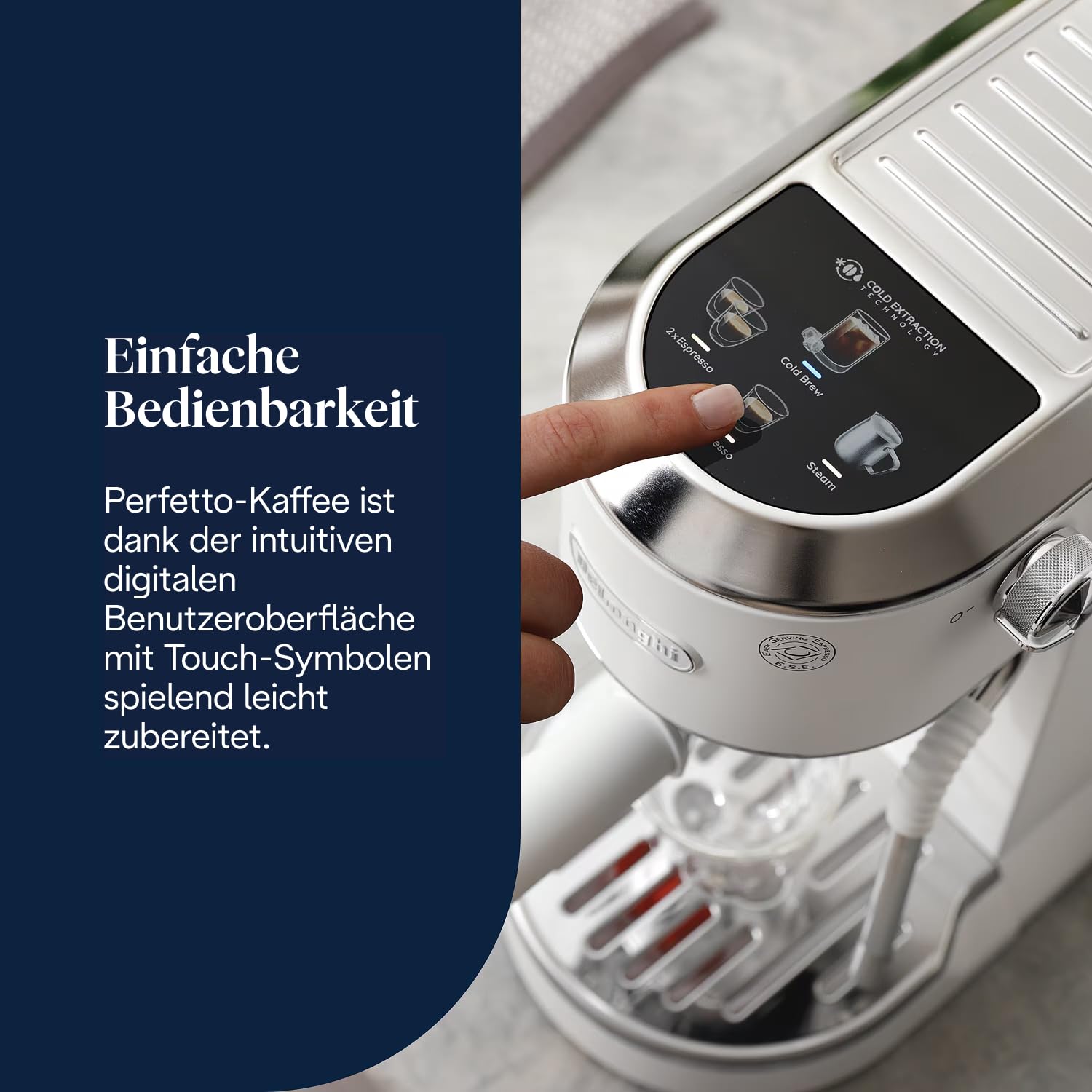 De'Longhi Dedica Duo - Perfetto Kompakte Siebträgermaschine Espressomaschine mit Soft-Touch-Icons, manuellem Milchaufschäumer für Espresso, Cappuccino und Cold Brew, 15cm breit, Metall (EC890.M)