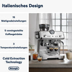 De'Longhi Siebträgermaschine La Specialista Arte EC9155.MB, Espressomaschine mit Mahlwerk, 8 Mahlgrade, 15 Bar, 3 Temperaturen, Milchschaumdüse, 1550W, 1,7L Tank, Edelstahl/Schwarz inkl. Barista-Kit