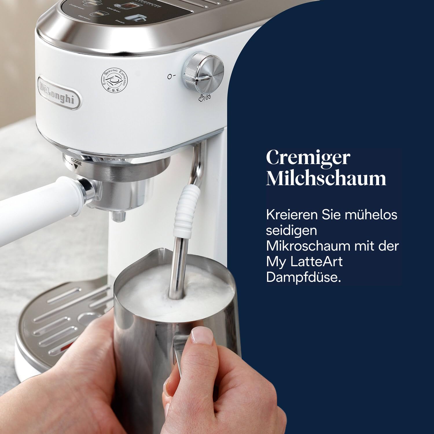 De'Longhi Dedica Duo - Perfetto Kompakte Siebträgermaschine Espressomaschine mit Soft-Touch-Icons, manuellem Milchaufschäumer für Espresso, Cappuccino und Cold Brew, 15cm breit, Metall (EC890.M)