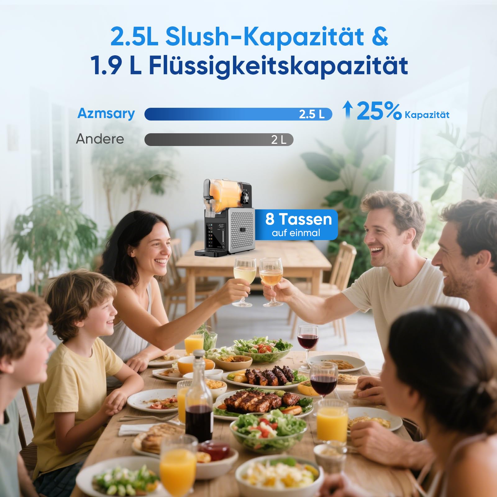 Slush Maschine – 2,5 L Eismaschine & Slushie Maschine für Zuhause, mit LED-Display, 6 voreingestellten Programmen für Eiscreme, Frappés, Milchshakes, automatischer Reinigung