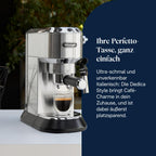 De'Longhi Dedica Duo - Perfetto Kompakte Siebträgermaschine Espressomaschine mit Soft-Touch-Icons, manuellem Milchaufschäumer für Espresso, Cappuccino und Cold Brew, 15cm breit, Metall (EC890.M)