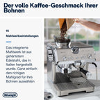 De'Longhi Siebträgermaschine La Specialista Arte EC9155.MB, Espressomaschine mit Mahlwerk, 8 Mahlgrade, 15 Bar, 3 Temperaturen, Milchschaumdüse, 1550W, 1,7L Tank, Edelstahl/Schwarz inkl. Barista-Kit