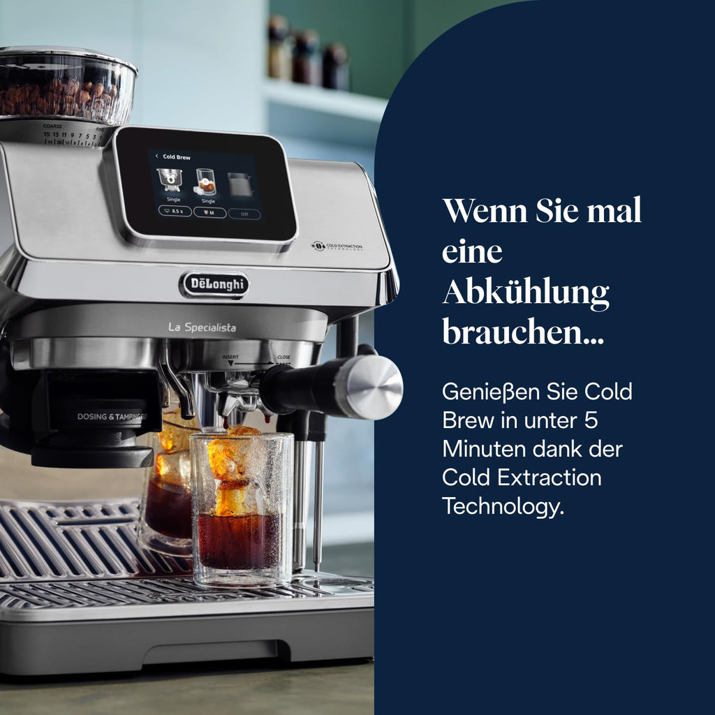 De'Longhi Siebträgermaschine La Specialista Arte EC9155.MB, Espressomaschine mit Mahlwerk, 8 Mahlgrade, 15 Bar, 3 Temperaturen, Milchschaumdüse, 1550W, 1,7L Tank, Edelstahl/Schwarz inkl. Barista-Kit