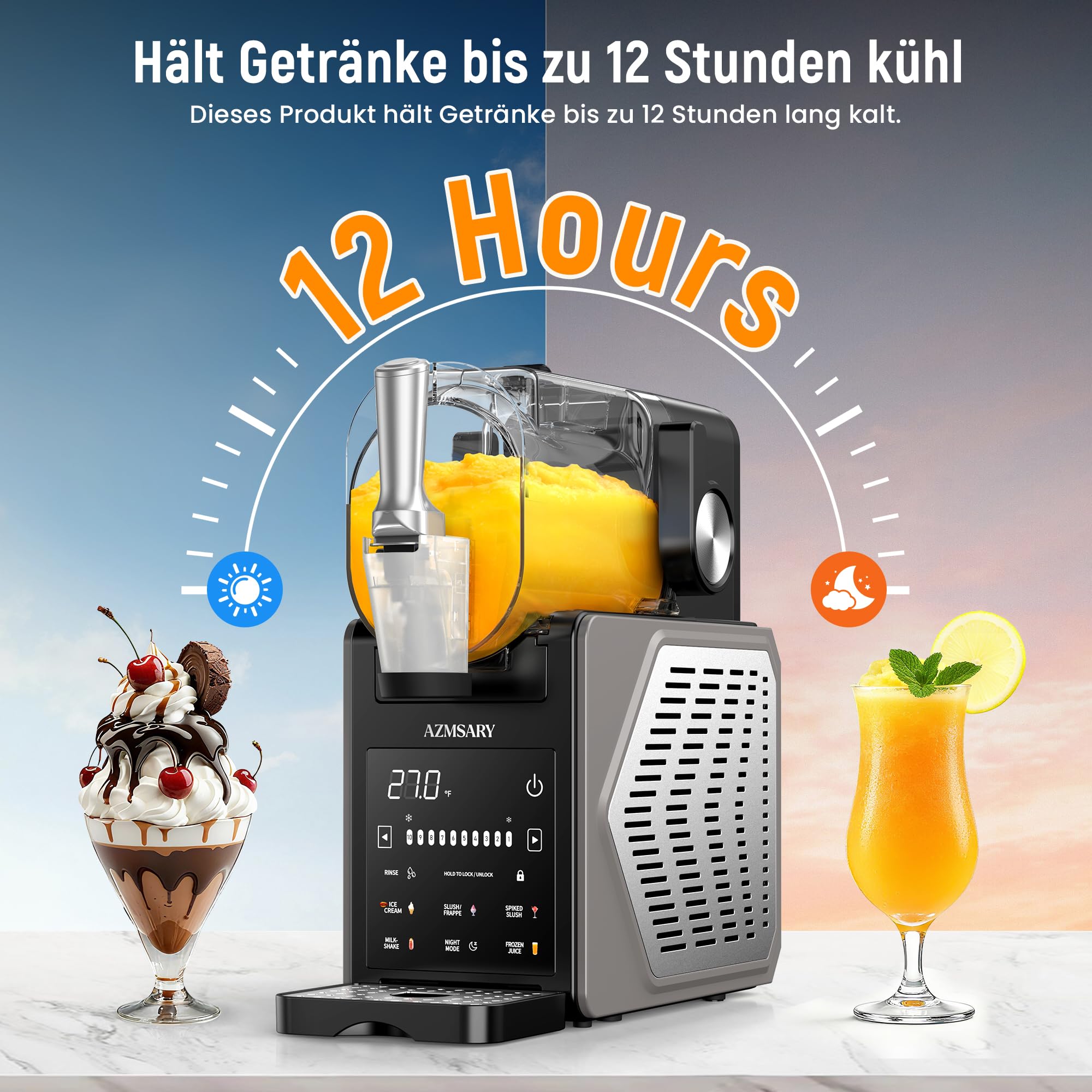 Slush Maschine – 2,5 L Eismaschine & Slushie Maschine für Zuhause, mit LED-Display, 6 voreingestellten Programmen für Eiscreme, Frappés, Milchshakes, automatischer Reinigung
