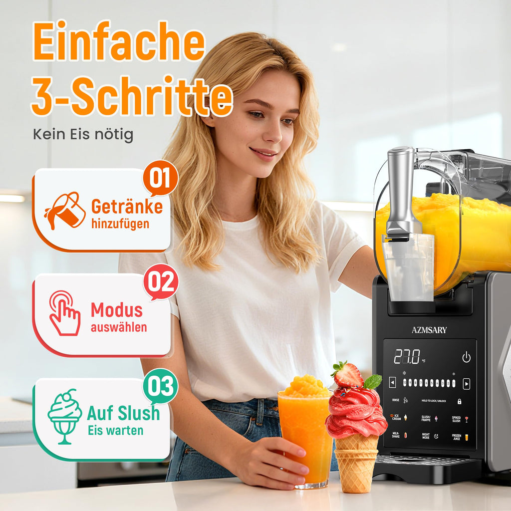 Slush Maschine – 2,5 L Eismaschine & Slushie Maschine für Zuhause, mit LED-Display, 6 voreingestellten Programmen für Eiscreme, Frappés, Milchshakes, automatischer Reinigung