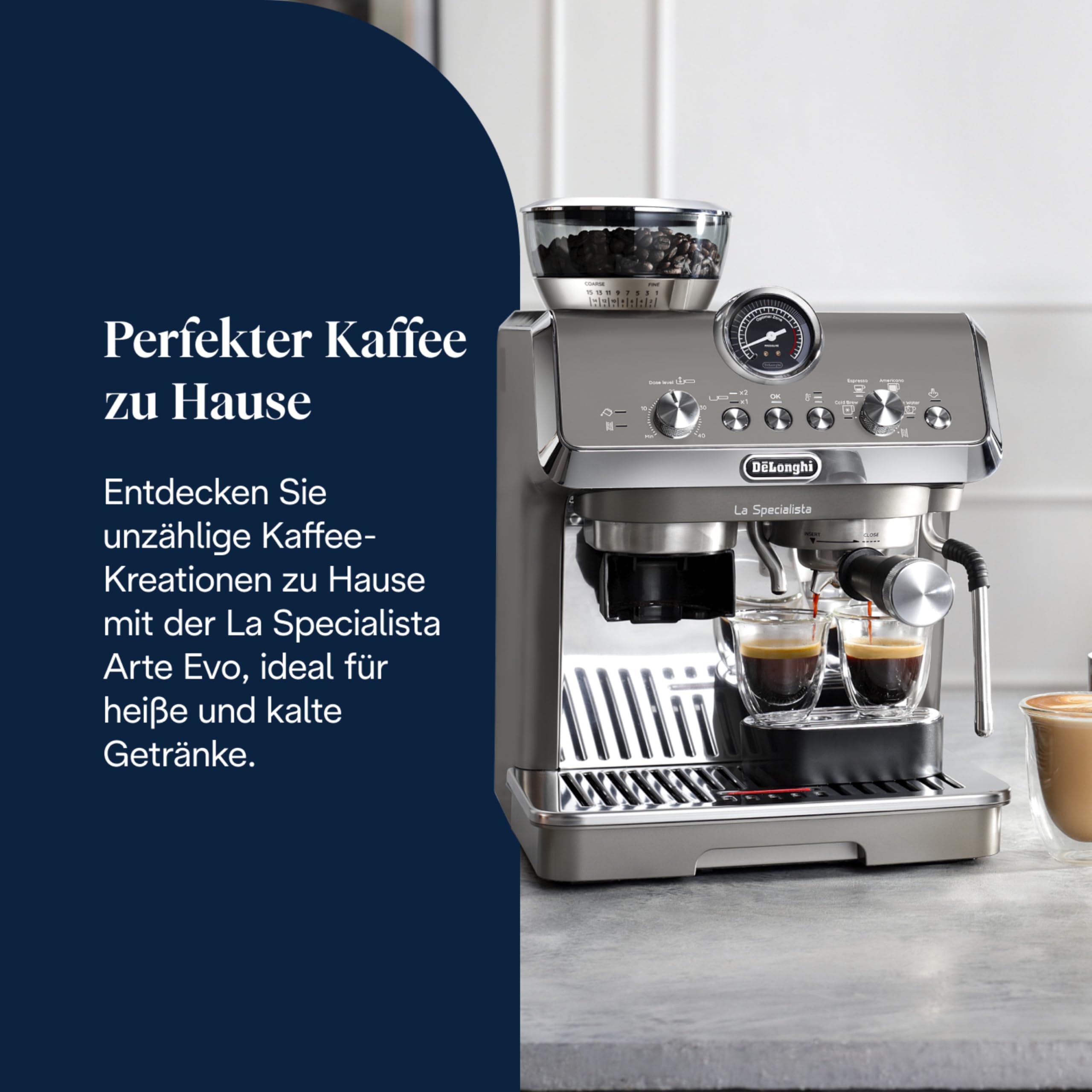 De'Longhi Siebträgermaschine La Specialista Arte EC9155.MB, Espressomaschine mit Mahlwerk, 8 Mahlgrade, 15 Bar, 3 Temperaturen, Milchschaumdüse, 1550W, 1,7L Tank, Edelstahl/Schwarz inkl. Barista-Kit