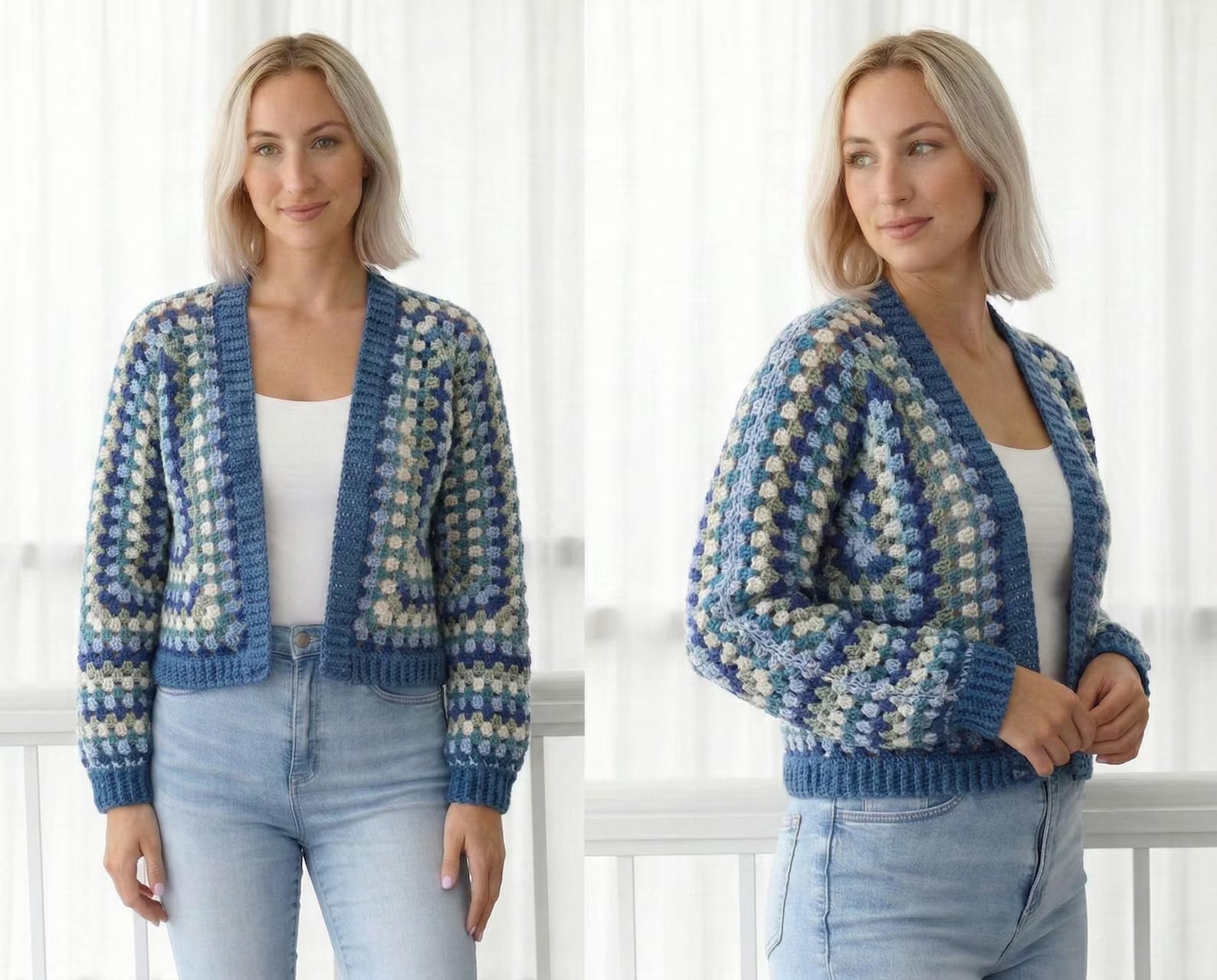 AZURE Hexagon Cardigan Crochet Pattern – Women's Granny Sweater PDF (XS-3XL)