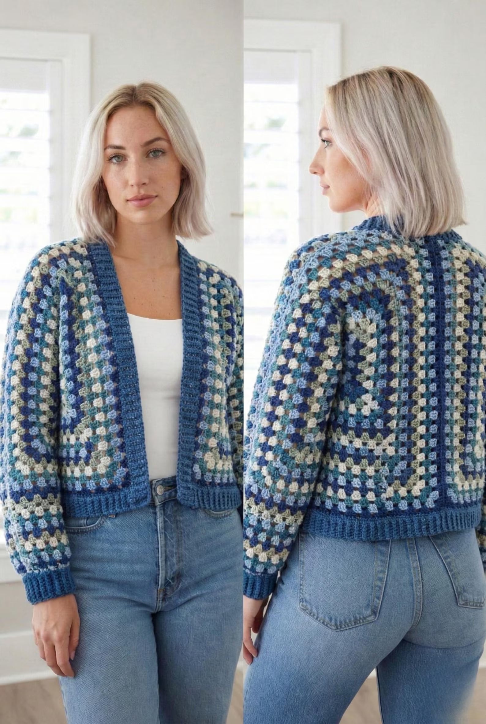 AZURE Hexagon Cardigan Crochet Pattern – Women's Granny Sweater PDF (XS-3XL)