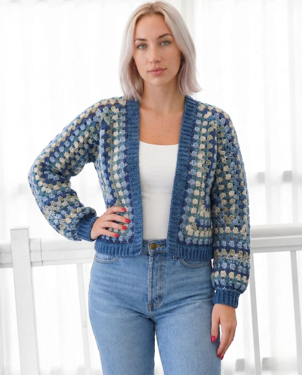 AZURE Hexagon Cardigan Crochet Pattern – Women's Granny Sweater PDF (XS-3XL)