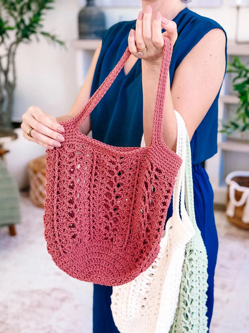 CROCHET PATTERN + VIDEO Willow Mesh Crochet Market Bag Pattern, Easy Reusable Tote, Beginner Crochet Bag, Lightweight Grocery Bag, 3 Sizes
