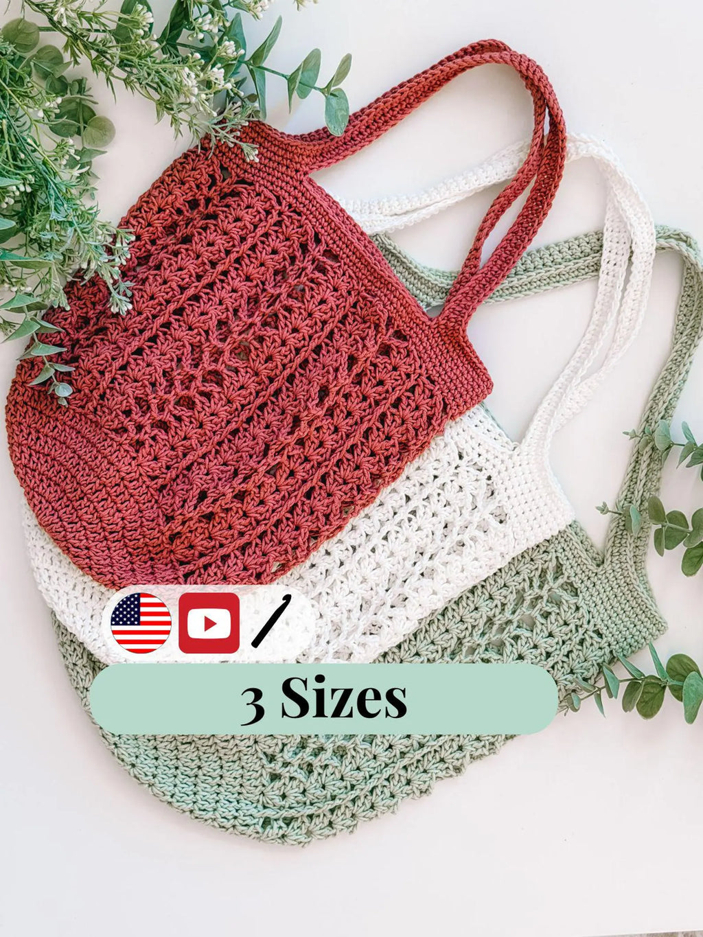 CROCHET PATTERN + VIDEO Willow Mesh Crochet Market Bag Pattern, Easy Reusable Tote, Beginner Crochet Bag, Lightweight Grocery Bag, 3 Sizes