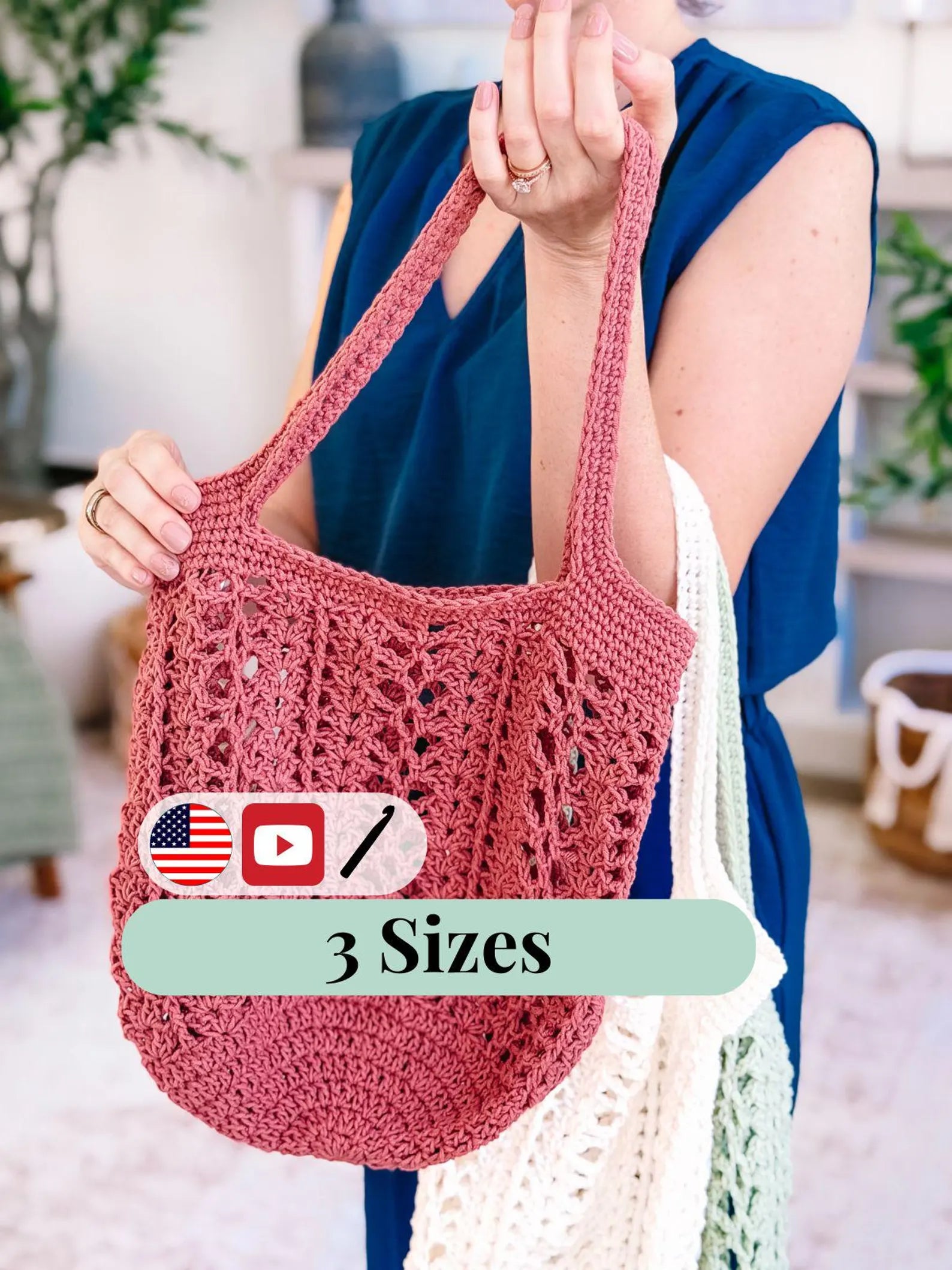 CROCHET PATTERN + VIDEO Willow Mesh Crochet Market Bag Pattern, Easy Reusable Tote, Beginner Crochet Bag, Lightweight Grocery Bag, 3 Sizes